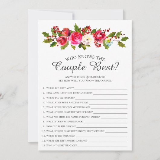 Holly Floral, der das Ehepaar Bestes Bridal-Spiel  Einladung (Vorderseite)