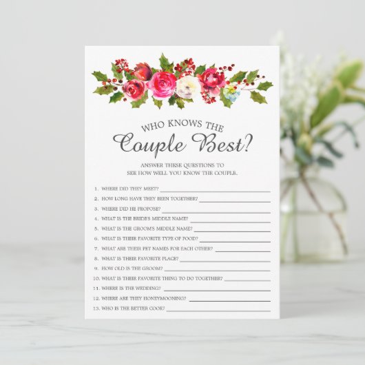 Holly Floral, der das Ehepaar Bestes Bridal-Spiel  Einladung (Stehend Vorderseite)