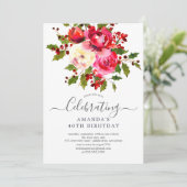 Holly Floral Geburtstagsparty Einladung (Stehend Vorderseite)