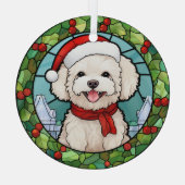 Holly Frame Santa Bichon Frise Dog Weihnachten Ornament Aus Glas (Rückseite)