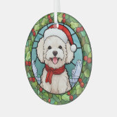 Holly Frame Santa Bichon Frise Dog Weihnachten Ornament Aus Glas (Vorderseite links)