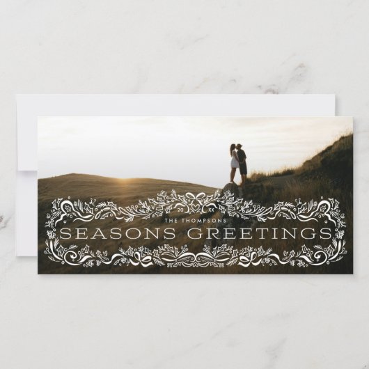 Holly Framed Seasons Greetings Photo Holiday Card (Vorderseite)