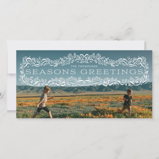 Holly Framed Seasons Greetings Photo Holiday Card (Vorderseite)