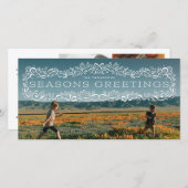 Holly Framed Seasons Greetings Photo Holiday Card (Vorne/Hinten)