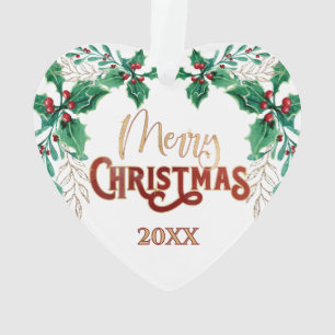 Holly Frohe Christmas Watercolor Gold Family Foto Ornament