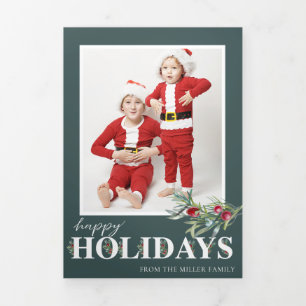 Holly Frohe Feiertage Trifold Foto Weihnachten  Dreifach Gefaltete Urlaubskarte