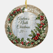 Holly Gerahmt Custom Christmas Foto Round Keramik Ornament (Hinten)