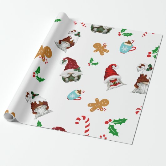 Holly Gnome Gingerbread Candy Cane Weihnachten Geschenkpapier (Ungerollt)