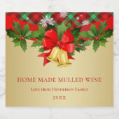 Holly, goldene Glocken und Schneeflocken Weihnacht Schaumweinetikett (Einzelnes Label)