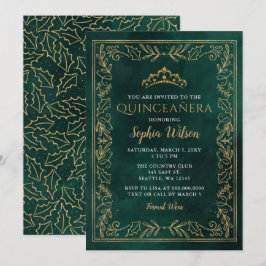 Holly Green Gold Princess Tiara Quinceañera Einladung