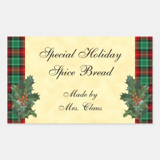 Holly Green Red Kariert Holiday Backaufkleber Rechteckiger Aufkleber (Vorderseite)