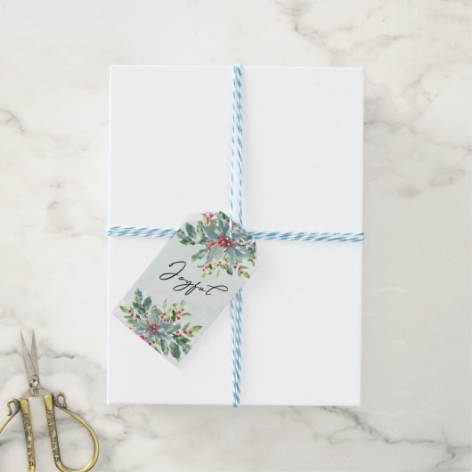 Holly Greenerenery Script Watercolor Holiday Geschenkanhänger (Mit Garn)