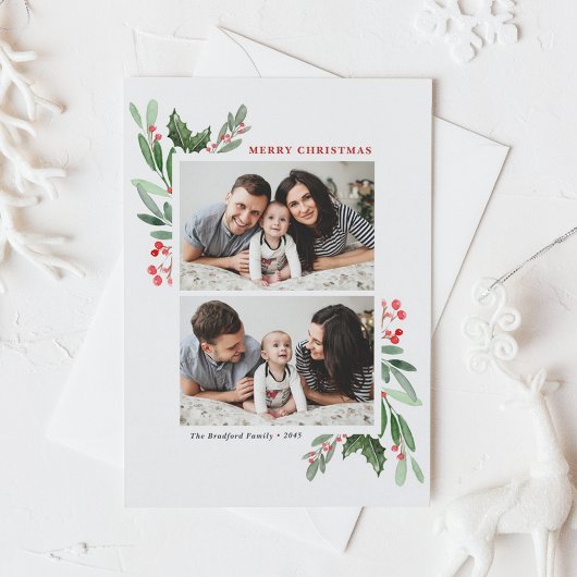 Holly Greenery Aquarell Zwei Foto Weihnachten