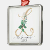 Holly Greenery Monogram L Gold Glitzer Weihnachten Ornament Aus Metall (Links)