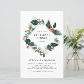Holly Greenery Winter Probe Dinner Einladung (Stehend Vorderseite)
