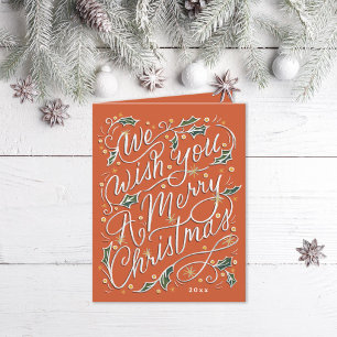 Holly Hand Lettered Wir wünschen Ihnen ein frohes Feiertagskarte