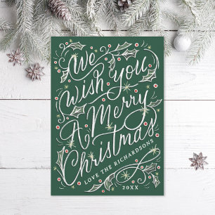 Holly Hand Lettered Wir wünschen Ihnen ein frohes Feiertagskarte