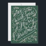 Holly Hand Lettered Wir wünschen Ihnen frohe Weihn Feiertagskarte<br><div class="desc">Passen Sie Ihren Namen,  das Jahr,  die Hintergrundfarbe an. Original Schrift von Becky Nimoy. Fügen Sie ein Foto auf der Rückseite oder eine Nachricht hinzu.</div>