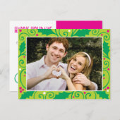Holly Holiday Green & Pink Foto Postkarte (Vorne/Hinten)