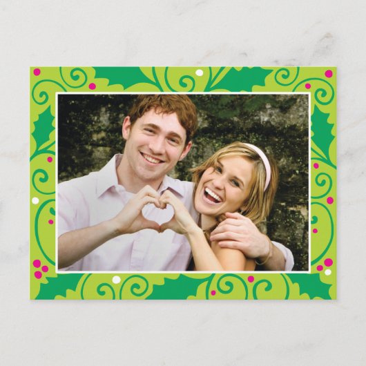 Holly Holiday Green & Pink Foto Postkarte (Vorderseite)