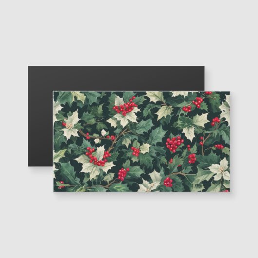 Holly Holiday Pattern Magnetkarte (Vorne/Hinten)