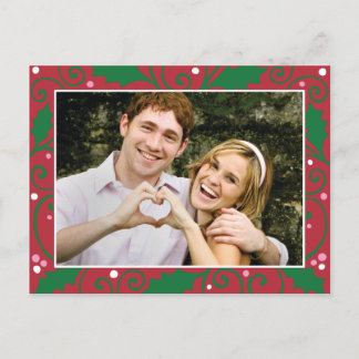 Holly Holiday Red and Green Foto Postcard Feiertagspostkarte