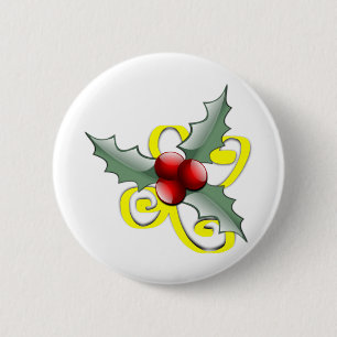 Holly Ilex Verlasse Silver Christmas Glossy X-Mas Button