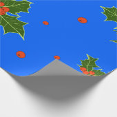 Holly (Ilex) Weihnachtsmotif auf blauem Hintergrun Geschenkpapier (Ecke)