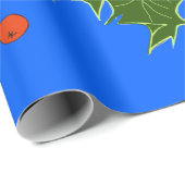 Holly (Ilex) Weihnachtsmotif auf blauem Hintergrun Geschenkpapier (Rolleneckpunkt)