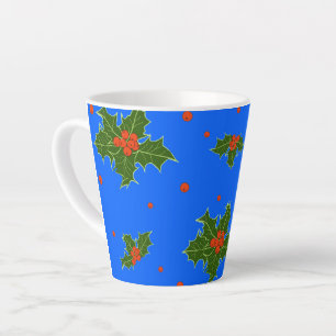 Holly (Ilex) Weihnachtsmotif auf blauem Hintergrun Milchtasse