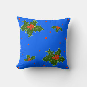 Holly (Ilex) Weihnachtsmotif auf festlich blau Kissen