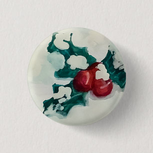 Holly in Snow Button