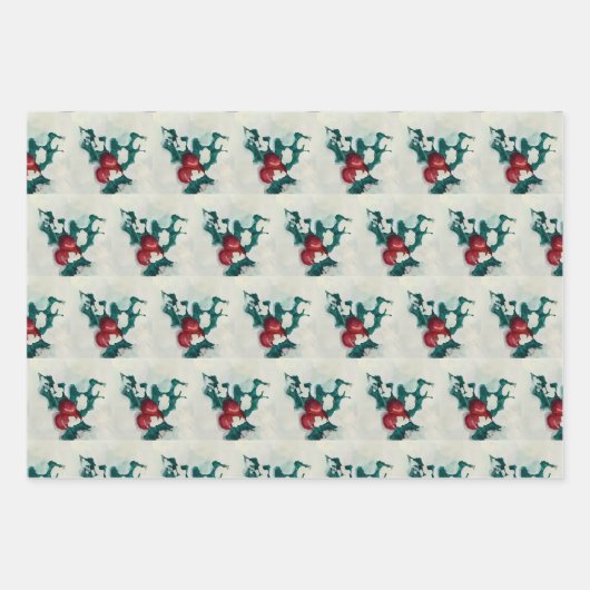 Holly in Snow Geschenkpapier Set (Vorderseite)