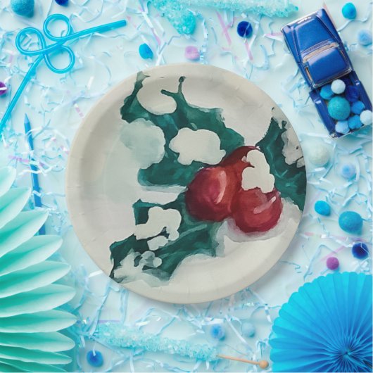 Holly in Snow Pappteller (Party)