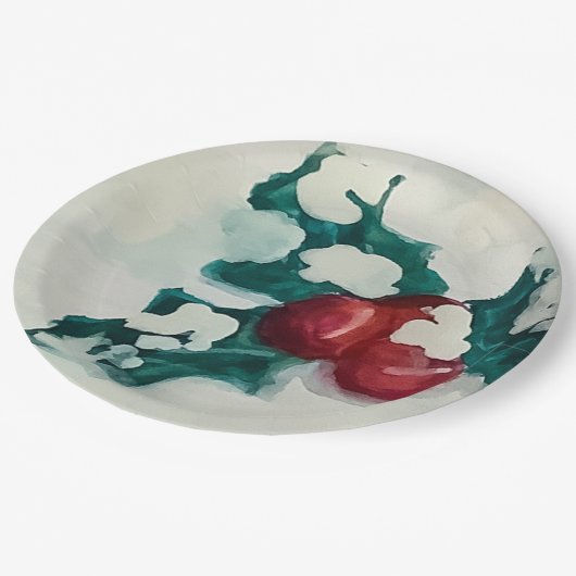 Holly in Snow Pappteller (Schrägansicht)