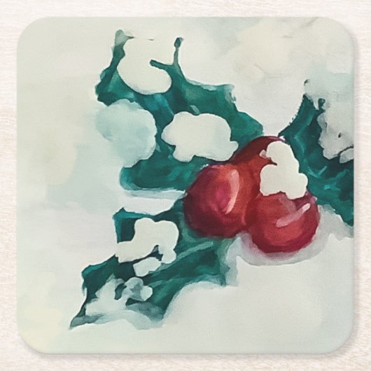 Holly in Snow Rechteckiger Pappuntersetzer (Vorderseite)