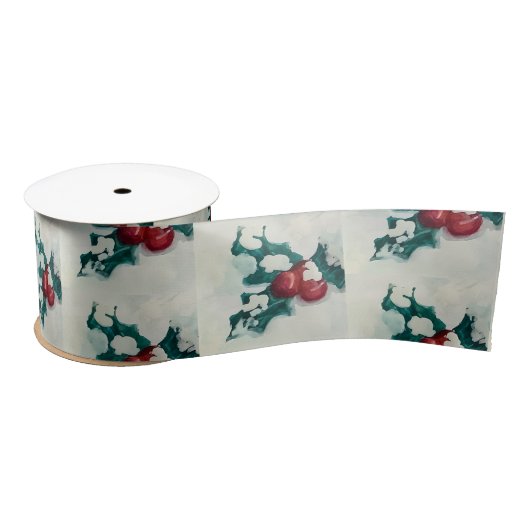 Holly in Snow Satinband (Spule)