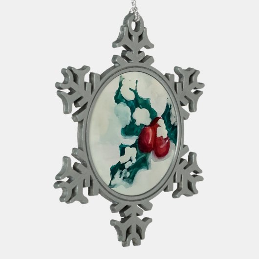 Holly in Snow Schneeflocken Zinn-Ornament (Links)