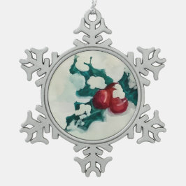 Holly in Snow Schneeflocken Zinn-Ornament