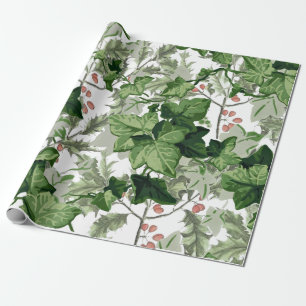 Holly Ivy Vintage Weihnachtsgrün Leaf Roter Wein Geschenkpapier