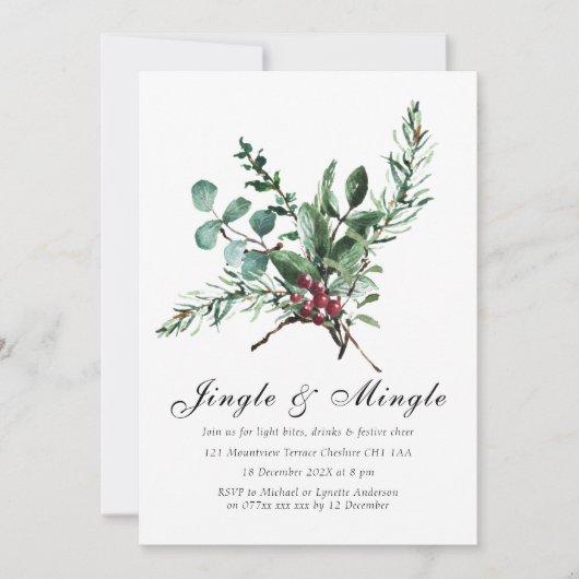 Holly Jingle & Mingle Christmas Party Einladung (Vorderseite)