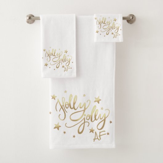 Holly Jolly AF | Shiny Gold Imitate Fotolage Scrip Badhandtuch Set (Insitu)