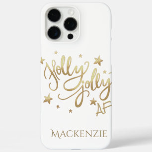 Holly Jolly AF   Shiny Gold Imitate Fotolage Scrip iPhone 16 Pro Max Hülle