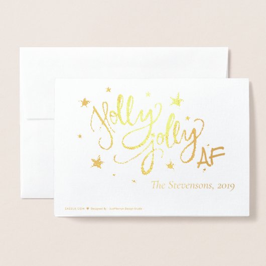 Holly Jolly AF | Shiny Gold Imitate Fotolage Scrip Folienkarte (Rückseite mit Umschlag)