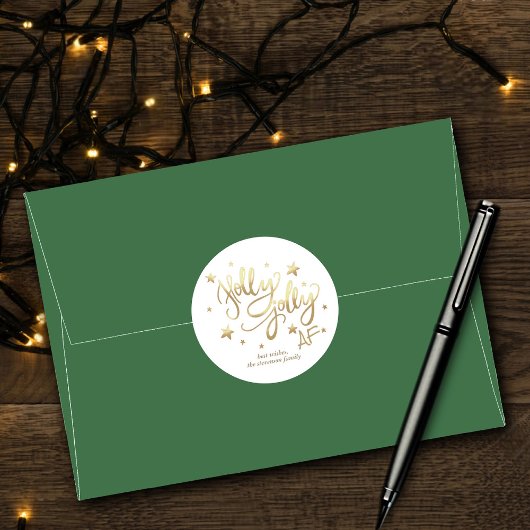 Holly Jolly AF | Shiny Gold Imitate Fotolage Scrip Runder Aufkleber