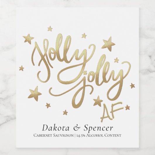 Holly Jolly AF | Shiny Gold Imitate Fotolage Scrip Weinetikett (Einzelnes Label)