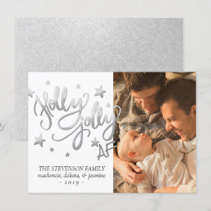 Holly Jolly AF Shiny Silver Imitats Foil Foto Feiertagskarte