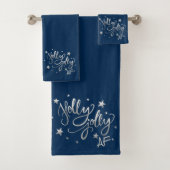 Holly Jolly AF | Shiny Silver Imitats Foil Script Badhandtuch Set (Insitu)