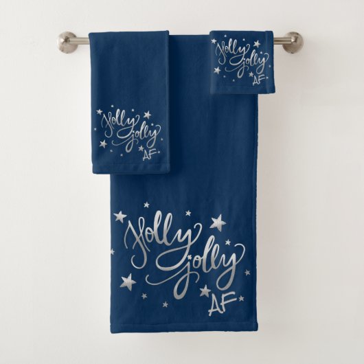 Holly Jolly AF | Shiny Silver Imitats Foil Script Badhandtuch Set (Insitu)