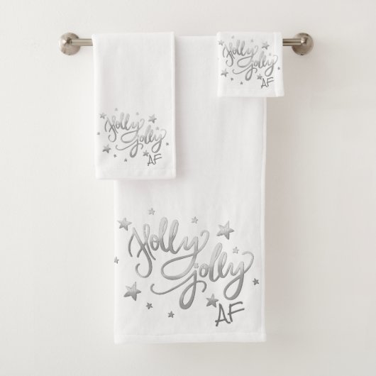 Holly Jolly AF | Shiny Silver Imitats Foil Script Badhandtuch Set (Insitu)